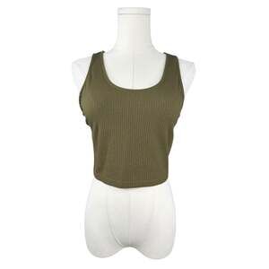 Women's Sleeveless Ribbed Scoop Neck Basic Crop Tank Top Olive Green Sz. M